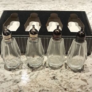 NEW IN BOX! Vintage Set of Four Crystal Salt and Pepper Shakers With Silverplate